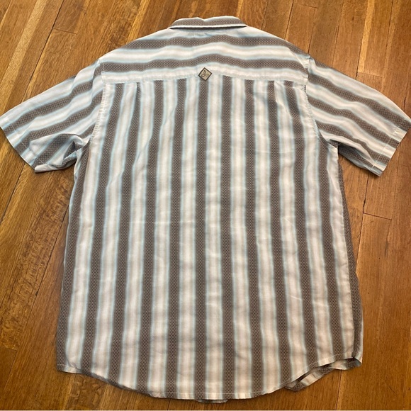 prAna Breathe Button-Up Short-Sleeve Striped Shirt Men’s Large - Multi Stripe - Picture 3 of 11